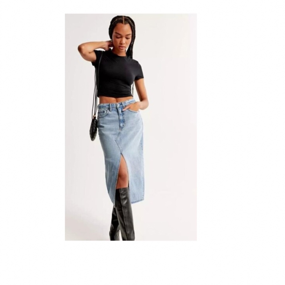 Abercrombie & Fitch denim midi skirt in petite 00